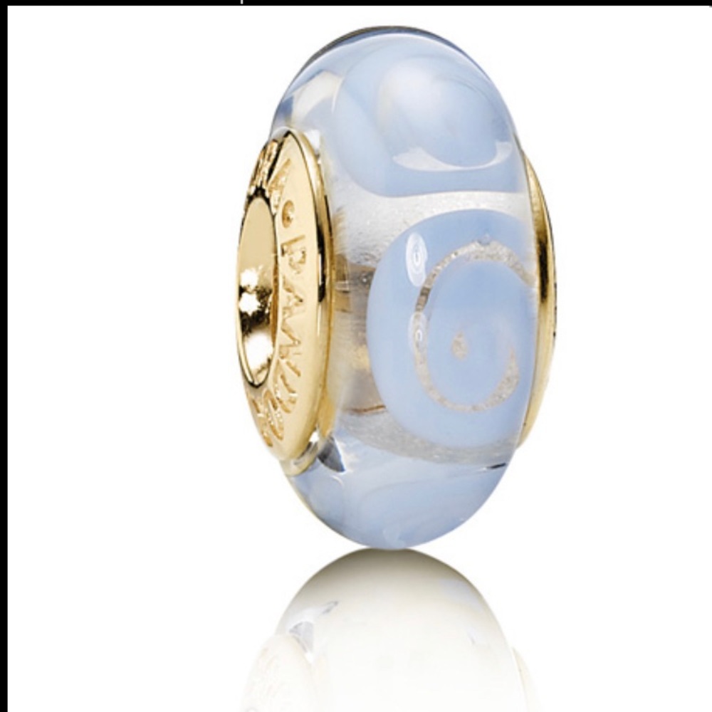 PANDORA CHARM MURANO GLASS 14K GOLD PERIWINKLE SPIRALS MURANO GLASS never worn